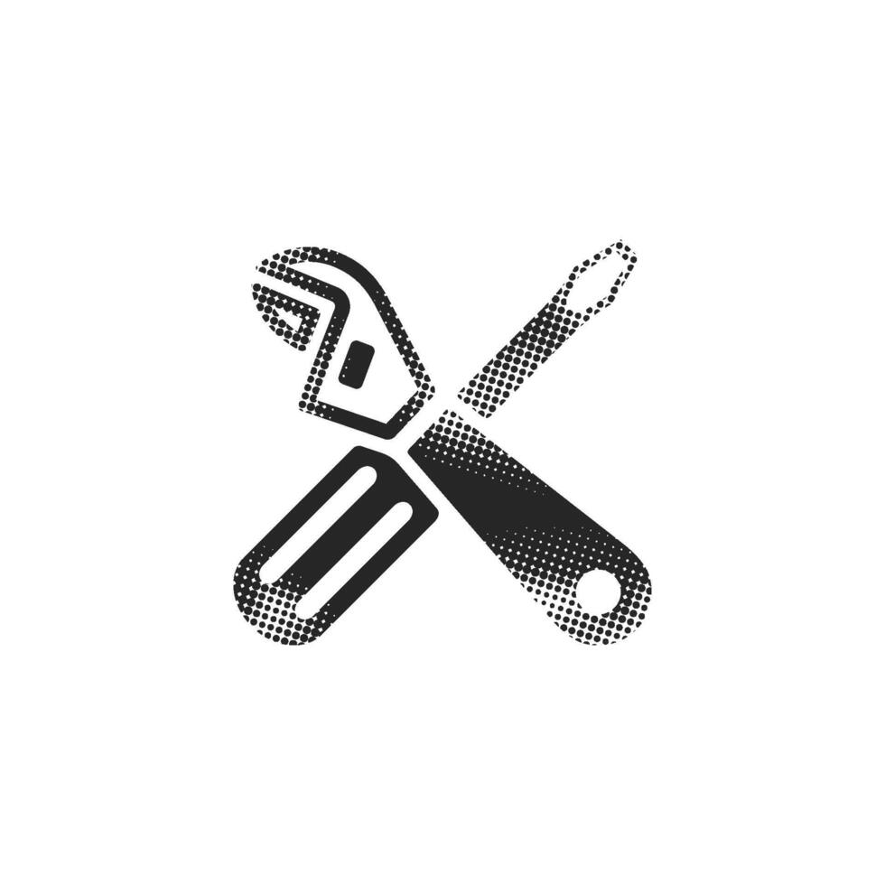 Mechanic tools icon in halftone style. Black and white monochrome illustration. vector