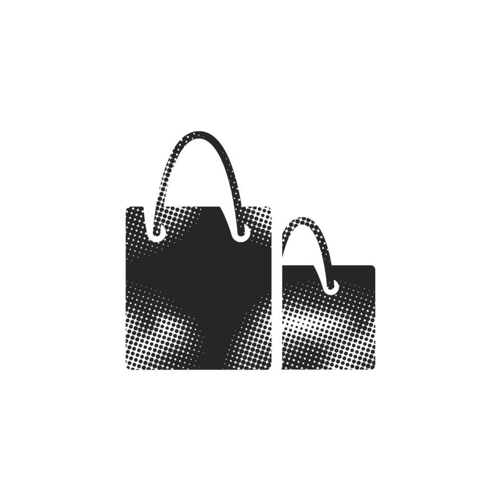 Shopping bags icon in halftone style. Black and white monochrome vector