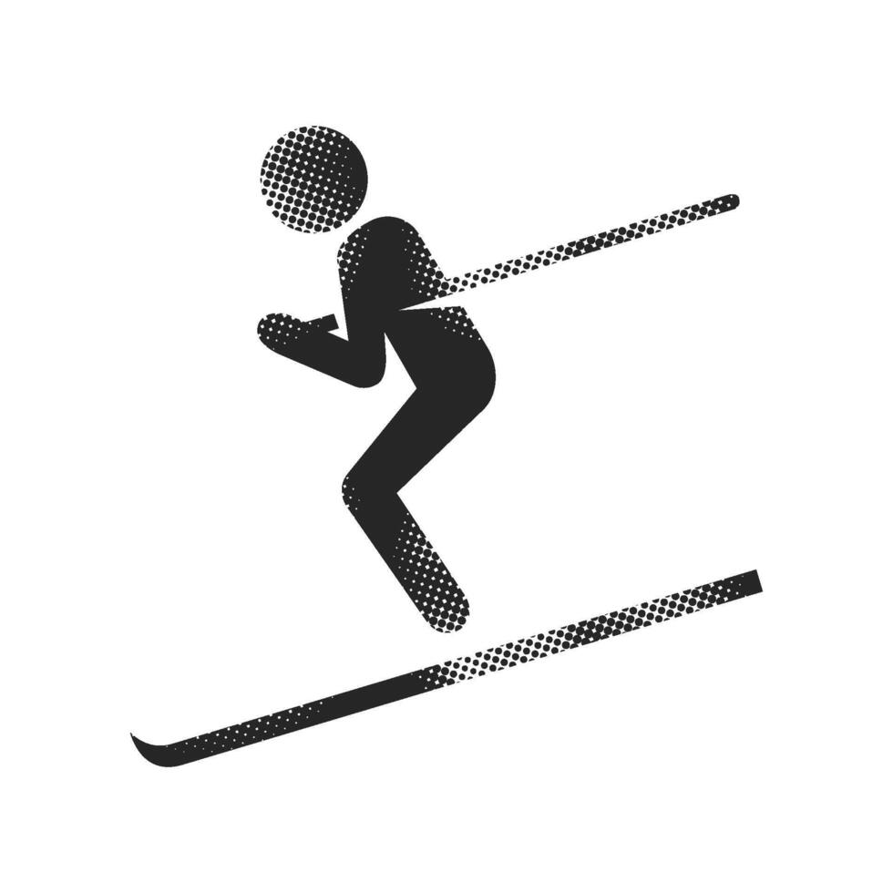 Ski icon in halftone style. Black and white monochrome illustration. vector