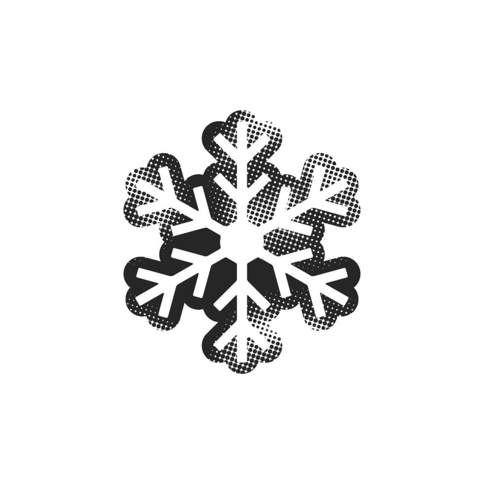 Snowflake icon in halftone style. Black and white monochrome illustration. vector