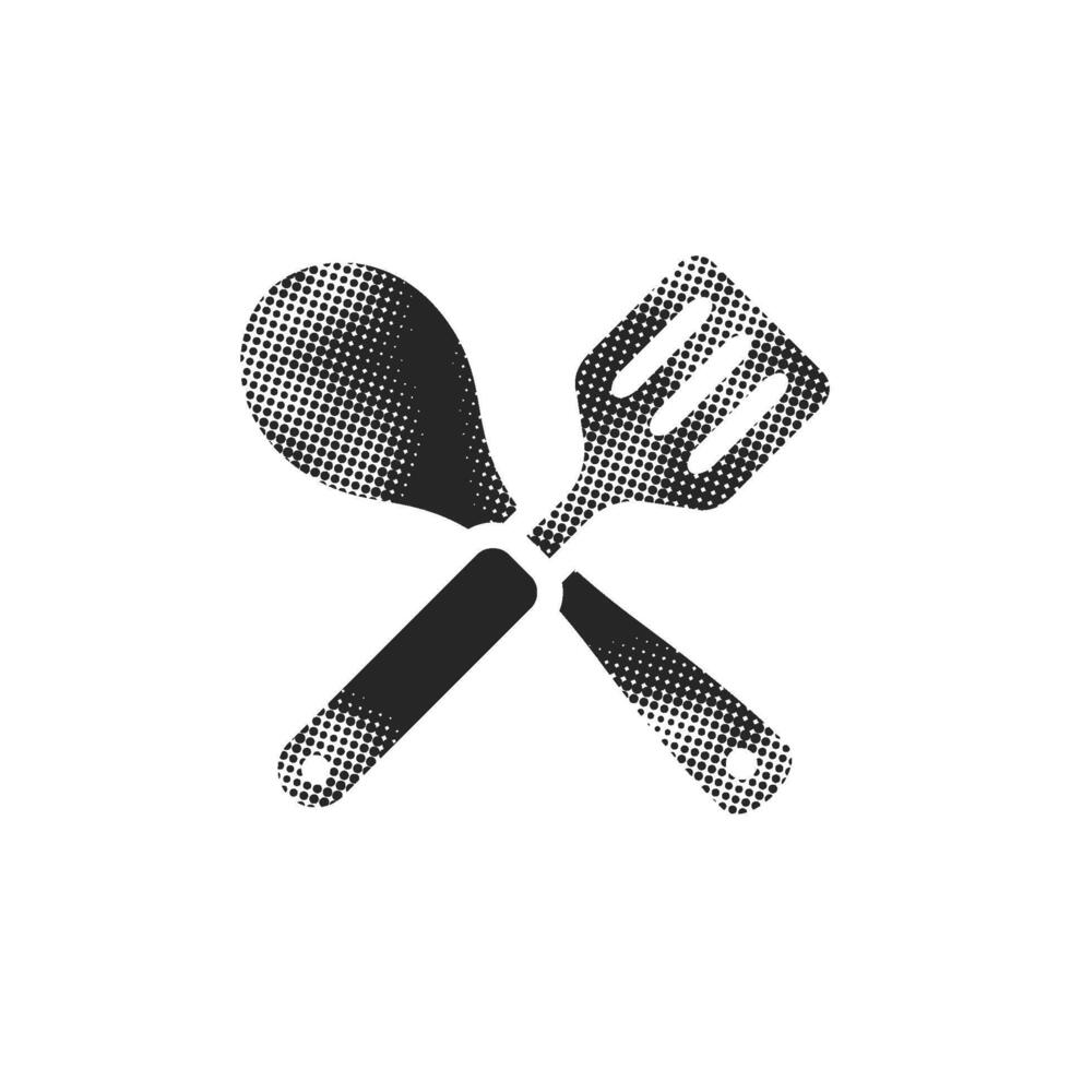 Spatula icon in halftone style. Black and white illustration. vector