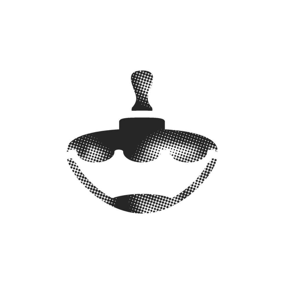 Top toy icon in halftone style. Black and white monochrome illustration. vector