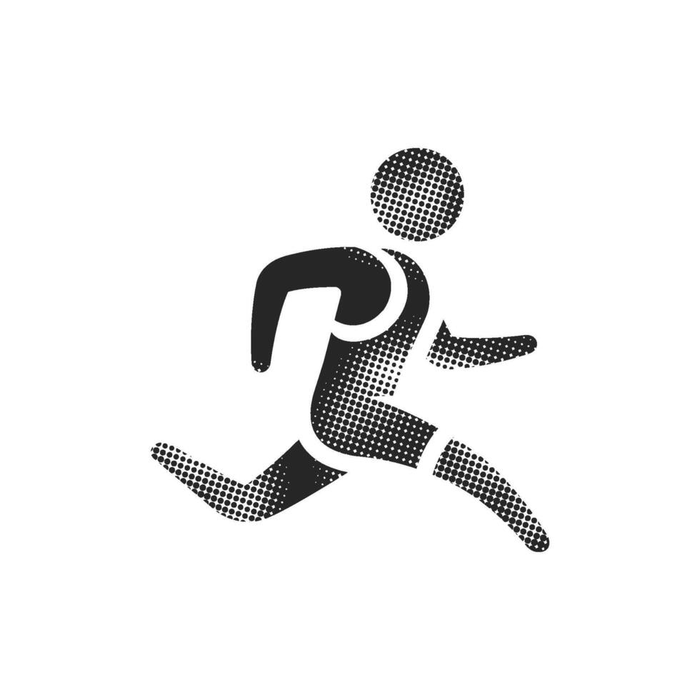 Running athlete icon in halftone style. Black and white monochrome illustration vector