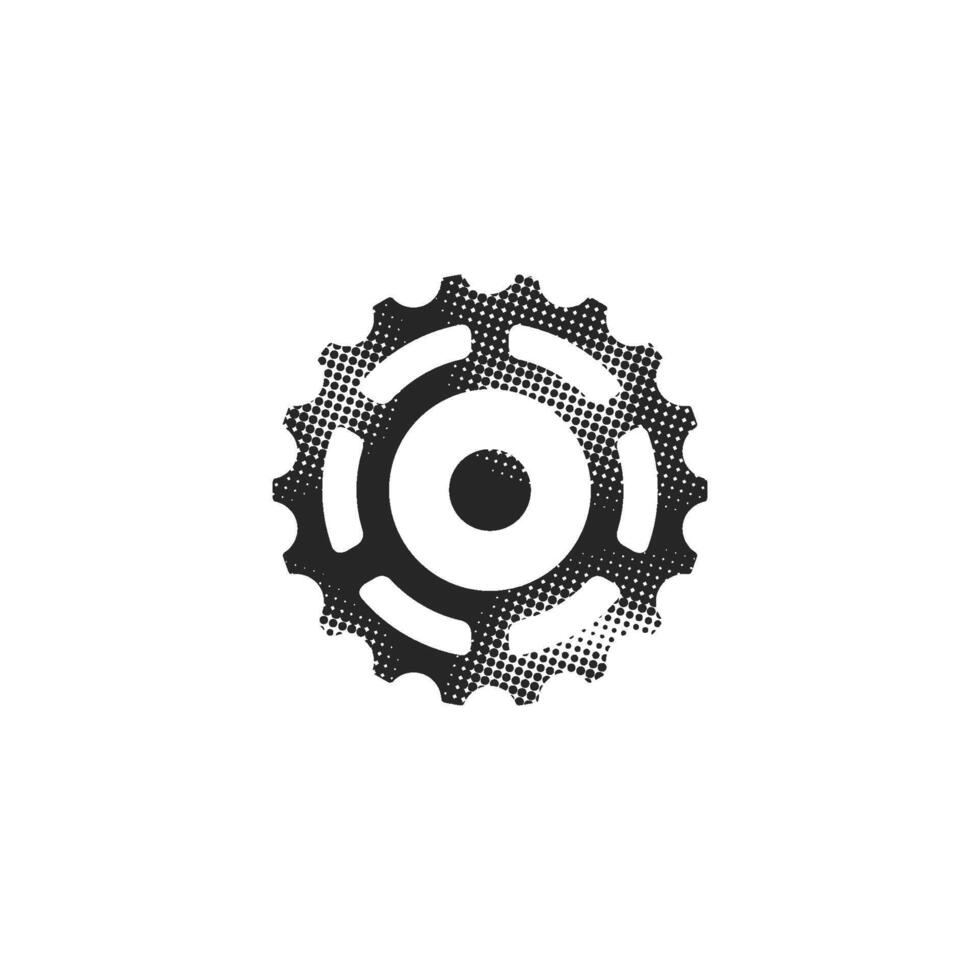 Sprocket icon in halftone style. Black and white monochrome illustration. vector