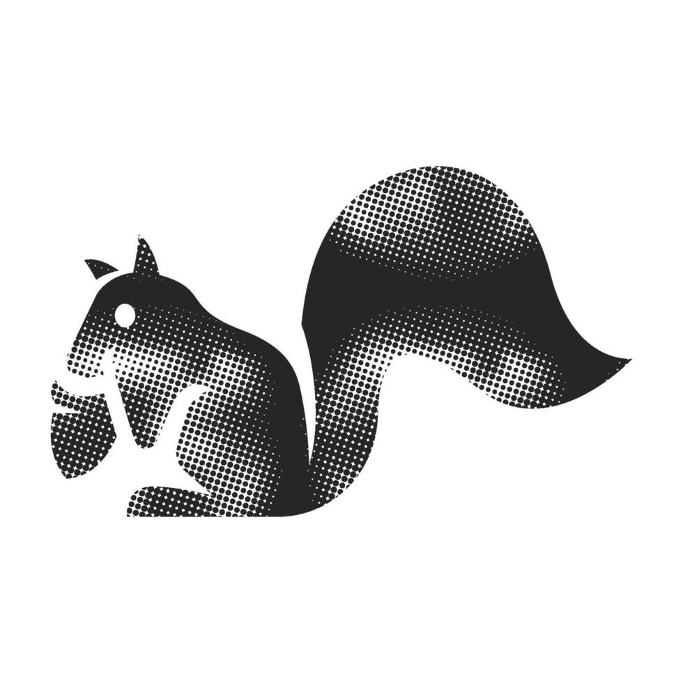 Squirrel icon in halftone style. Black and white monochrome illustration. vector