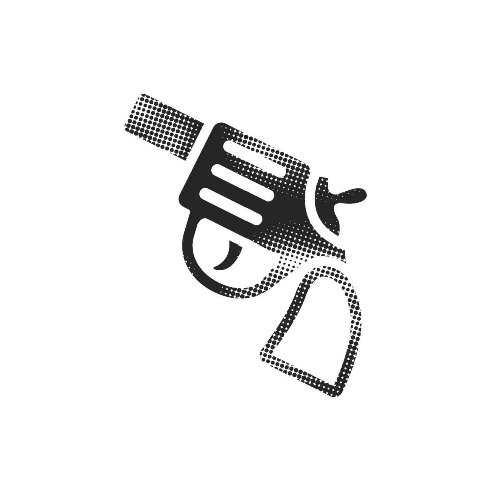 Revolver gun icon in halftone style. Black and white monochrome illustration. vector