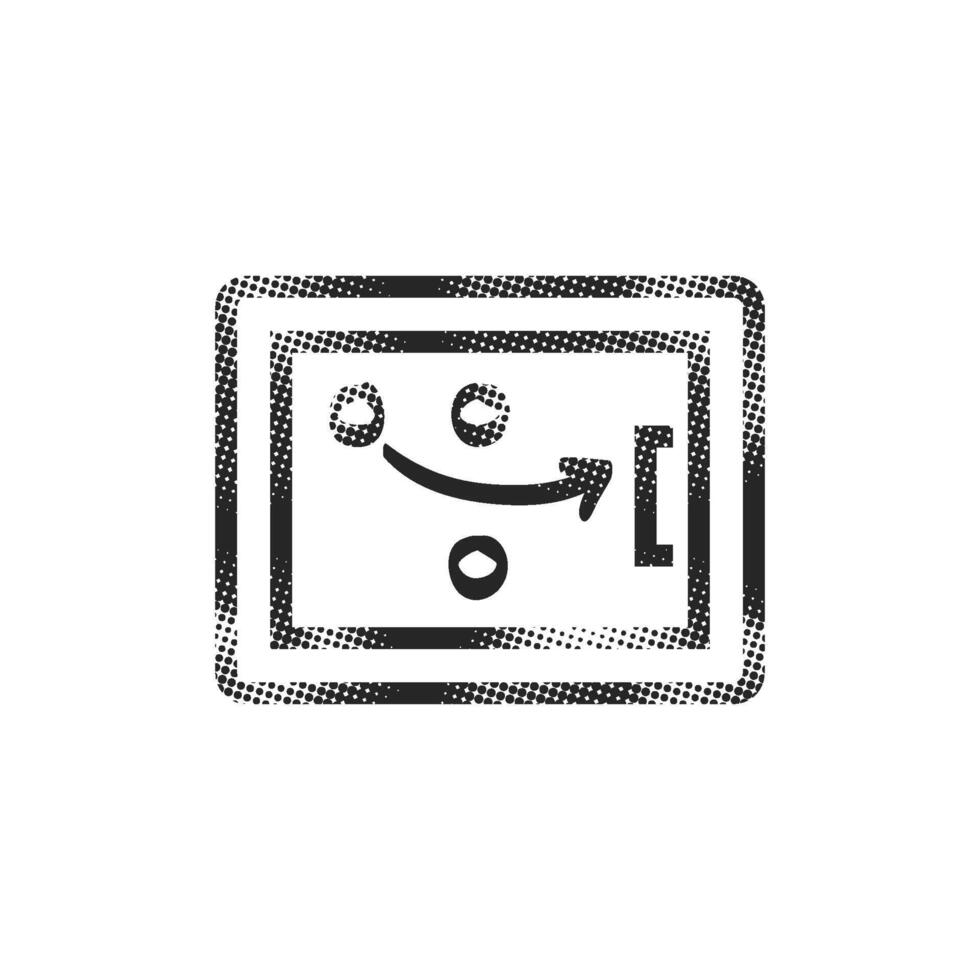 Chalkboard with arrow doodle icon in halftone style. Black and white illustration. vector