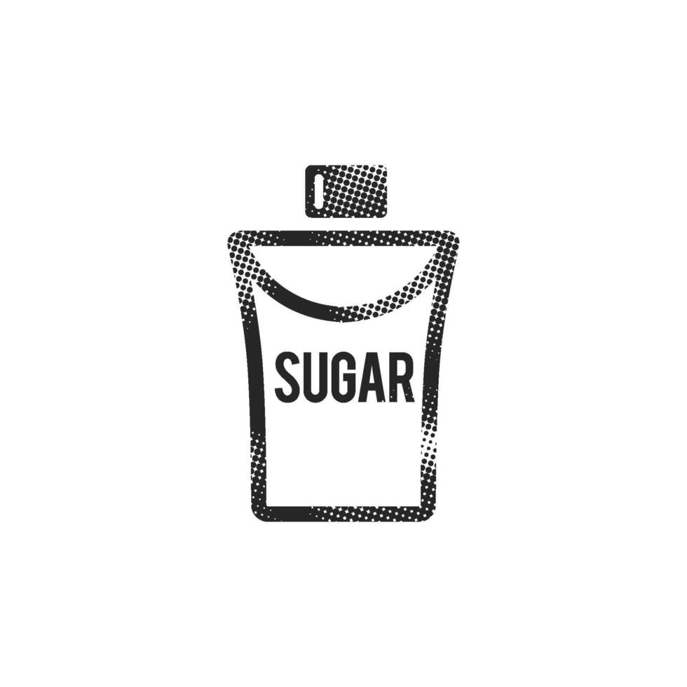 Sugar packaging icon with cross sign in halftone style. Black and white monochrome illustration. vector