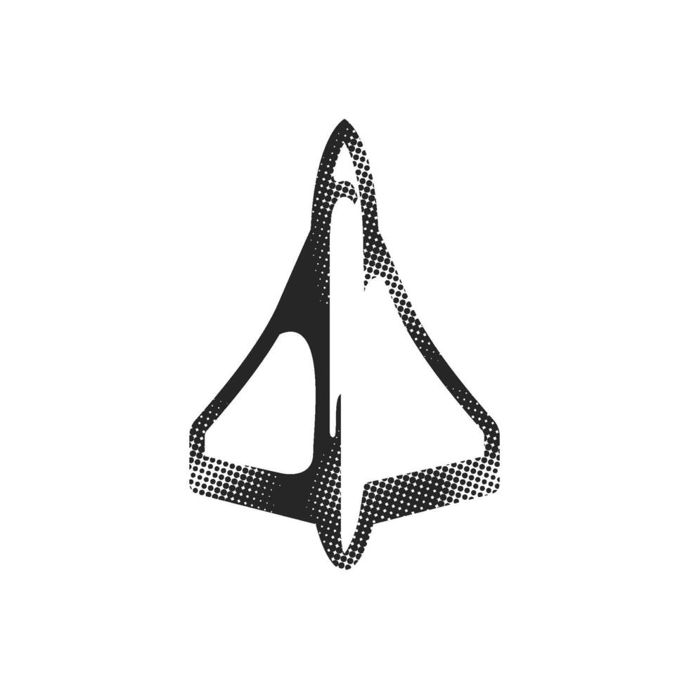 Supersonic airplane icon in halftone style. Black and white monochrome illustration. vector