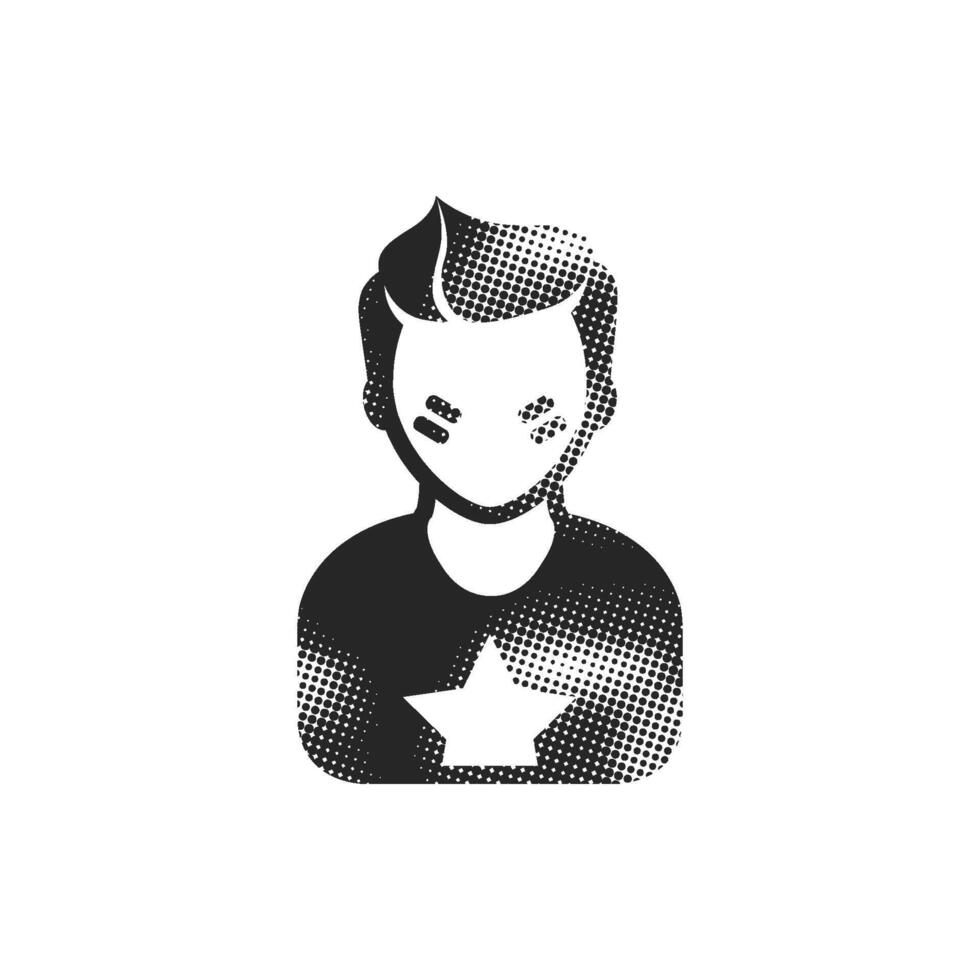 Football fans avatar icon in halftone style. Black and white monochrome illustration. vector