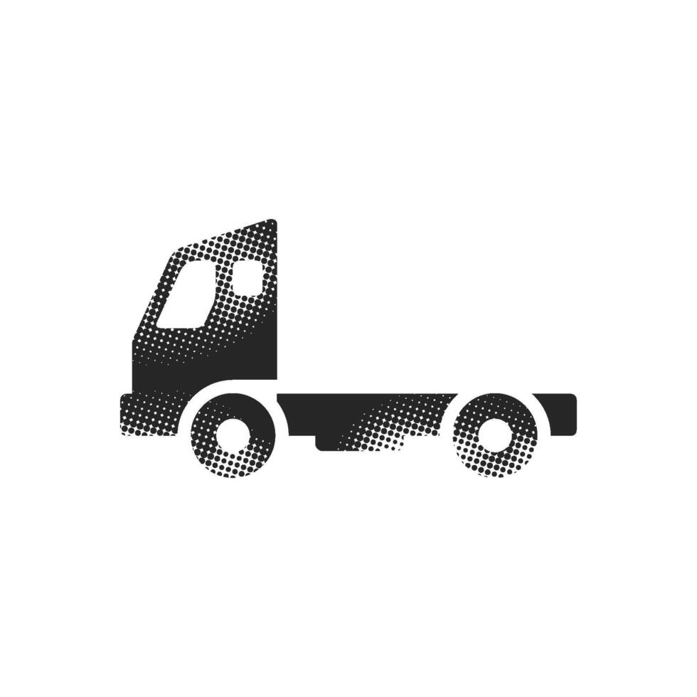Empty container lift truck icon in halftone style. Black and white monochrome illustration. vector