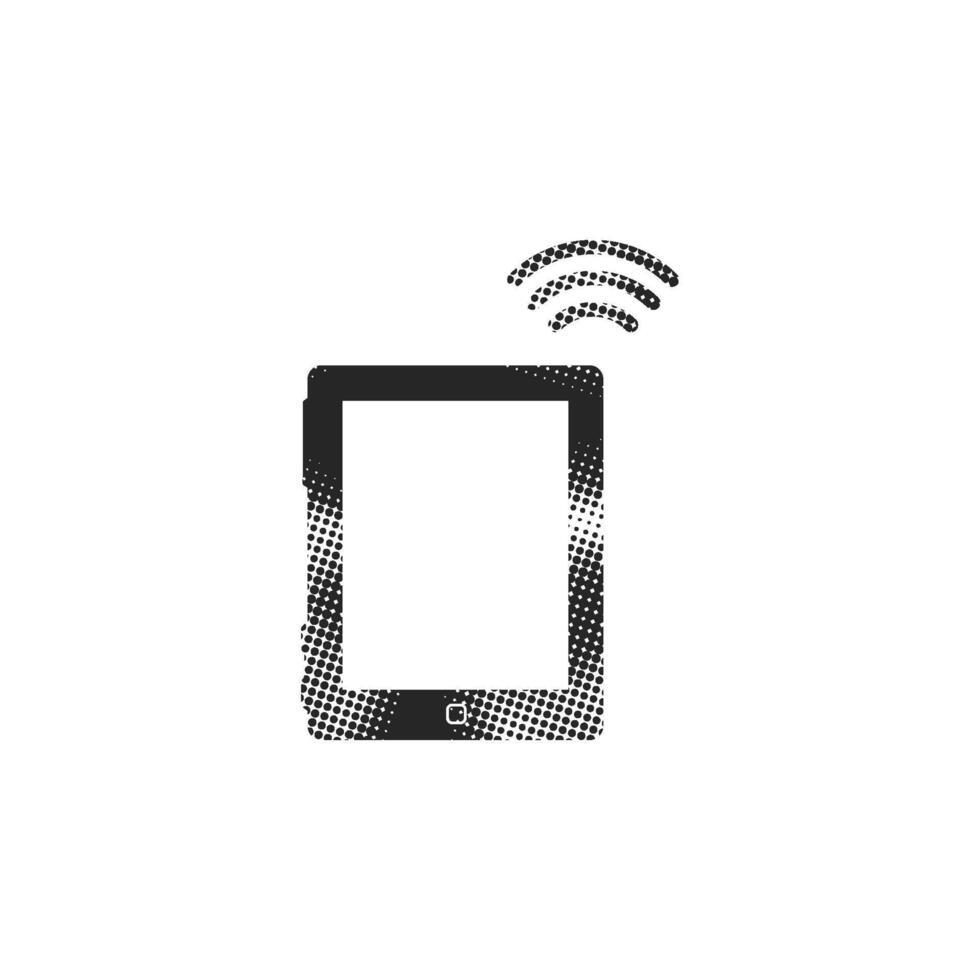 Tablet PC icon in halftone style. Black and white monochrome illustration. vector