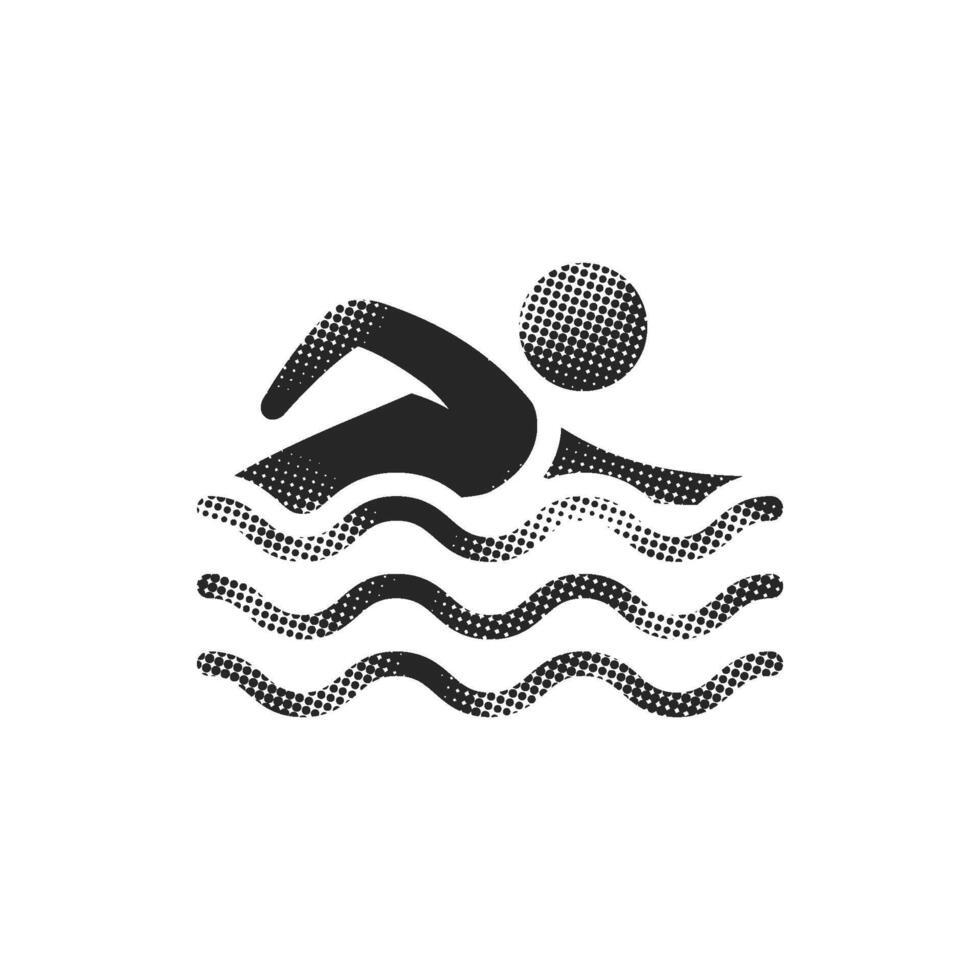 Man swimming icon in halftone style. Black and white monochrome illustration. vector