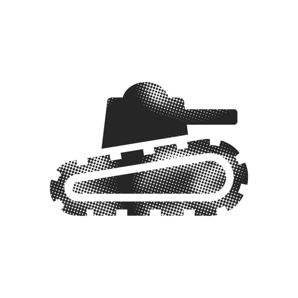 Army battle tank icon in halftone style. Black and white monochrome illustration. vector