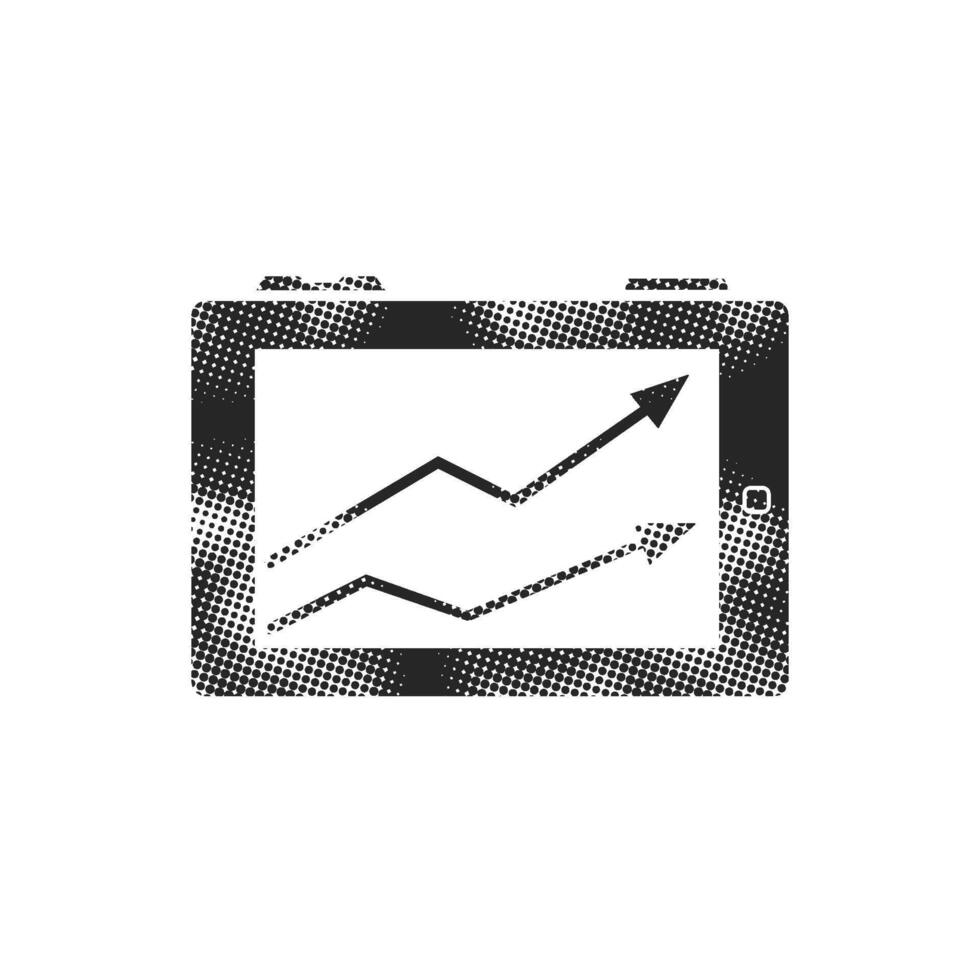 Arrow chart icon in halftone style. Black and white monochrome illustration. vector