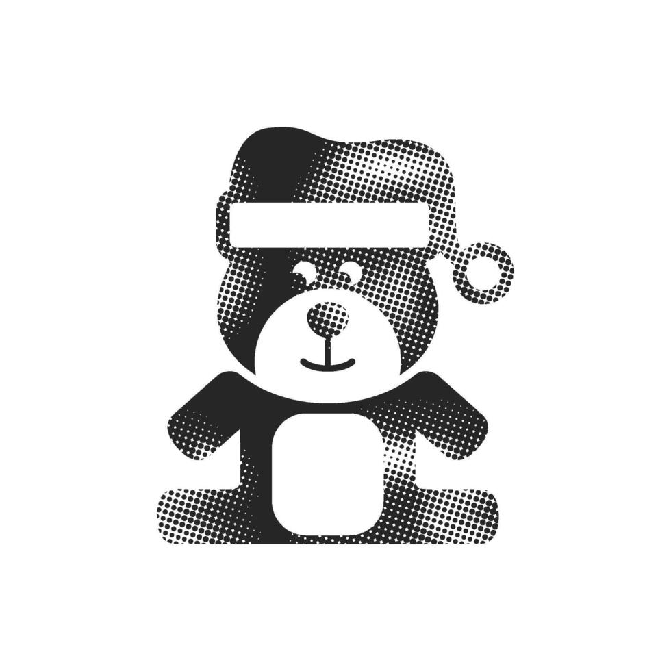 Teddy holding heart shape icon in halftone style. Black and white illustration. vector