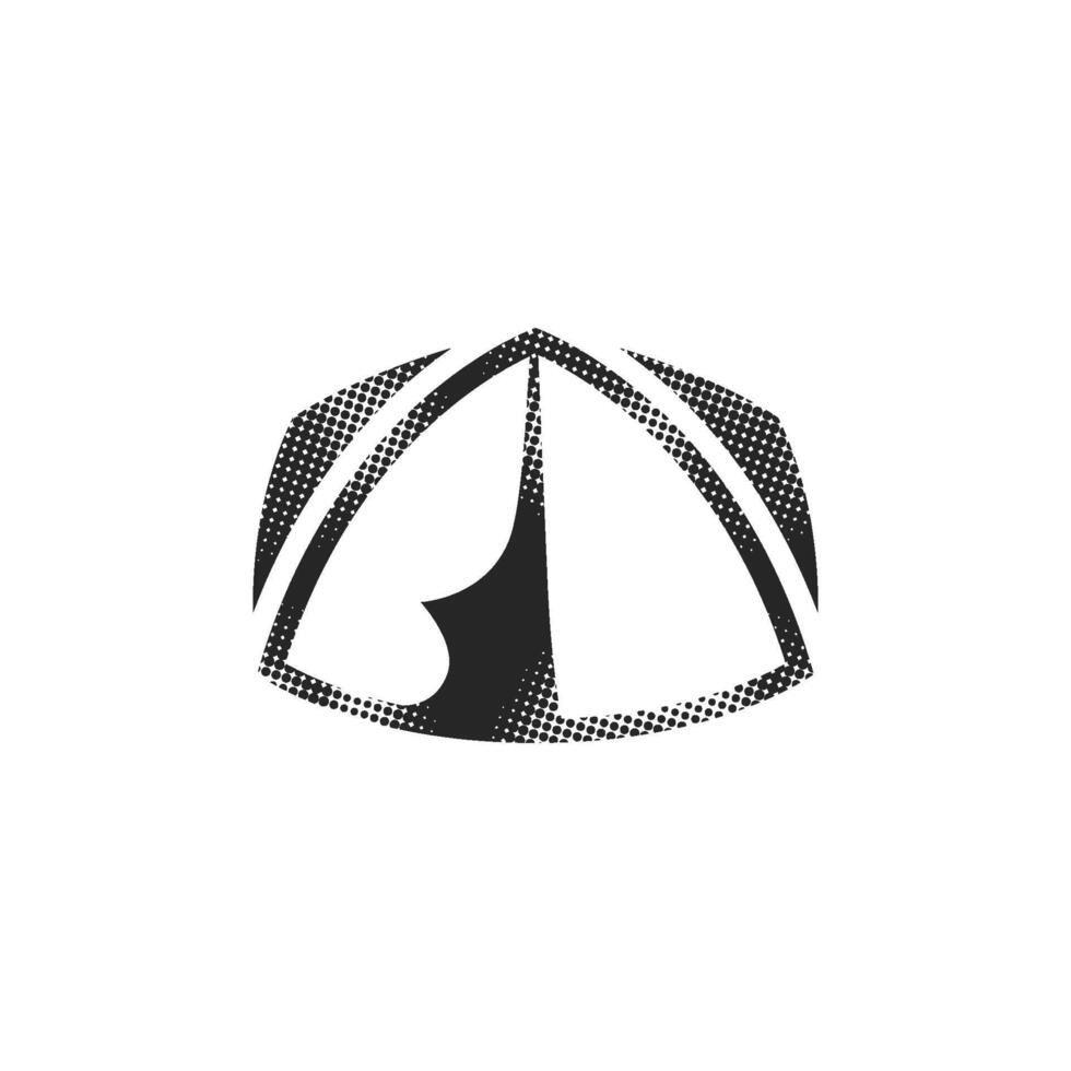 Camping tent icon in halftone style. Black and white monochrome illustration. vector