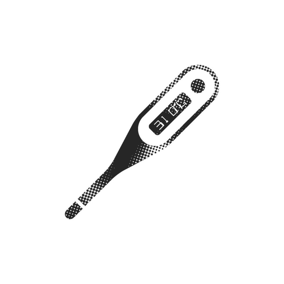 Thermometer icon in halftone style. Black and white illustration. vector