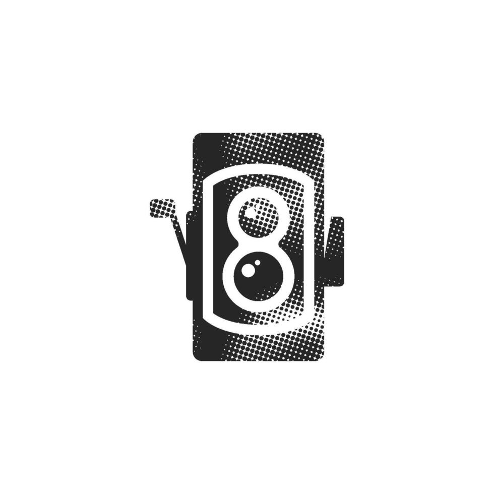 Twin lens reflex camera icon in halftone style. Black and white monochrome illustration. vector