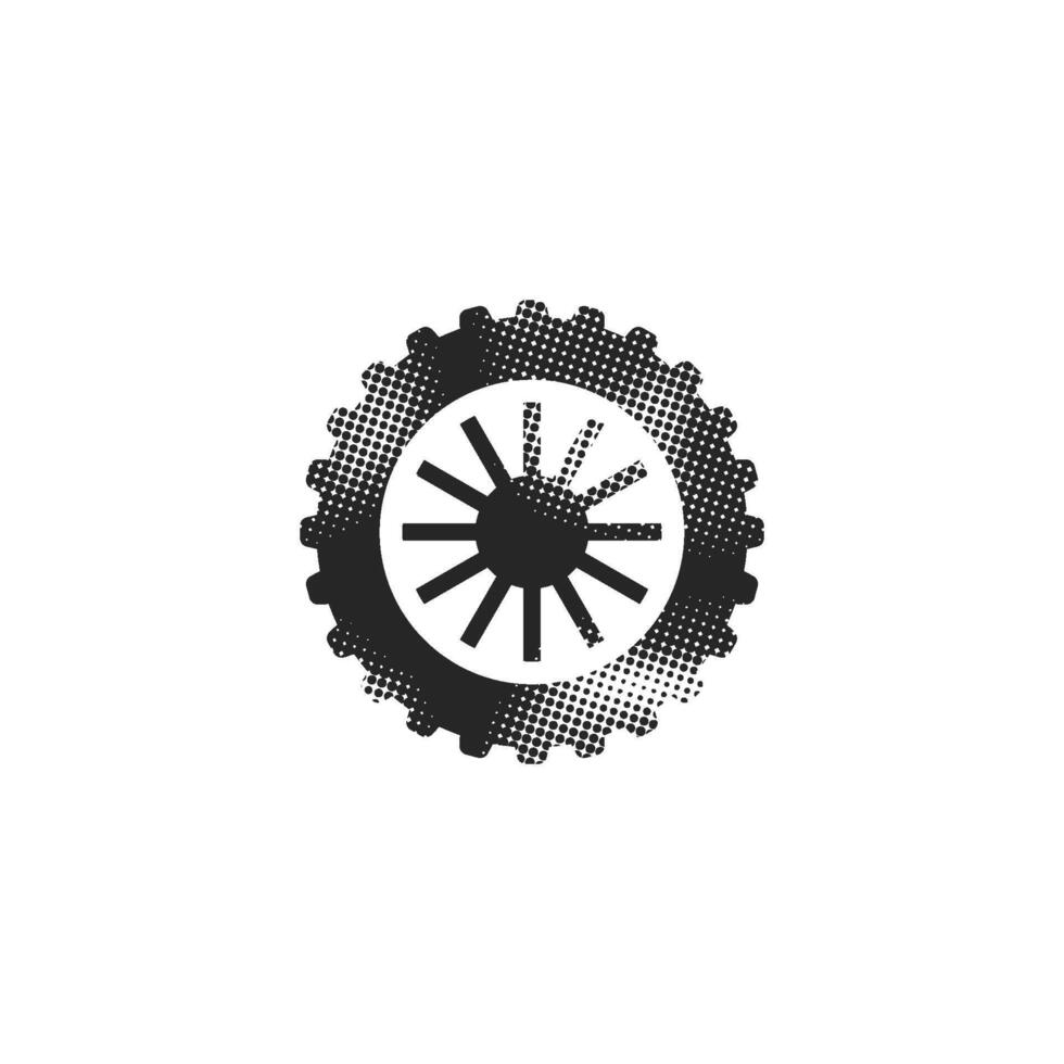 Motorcycle tire icon in halftone style. Black and white monochrome illustration. vector