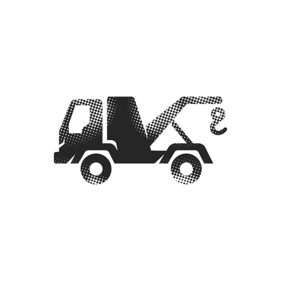 Tow icon in halftone style. Black and white monochrome illustration. vector