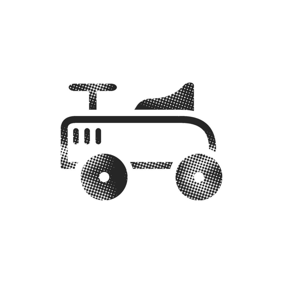 Toy car icon in halftone style. Black and white monochrome illustration. vector