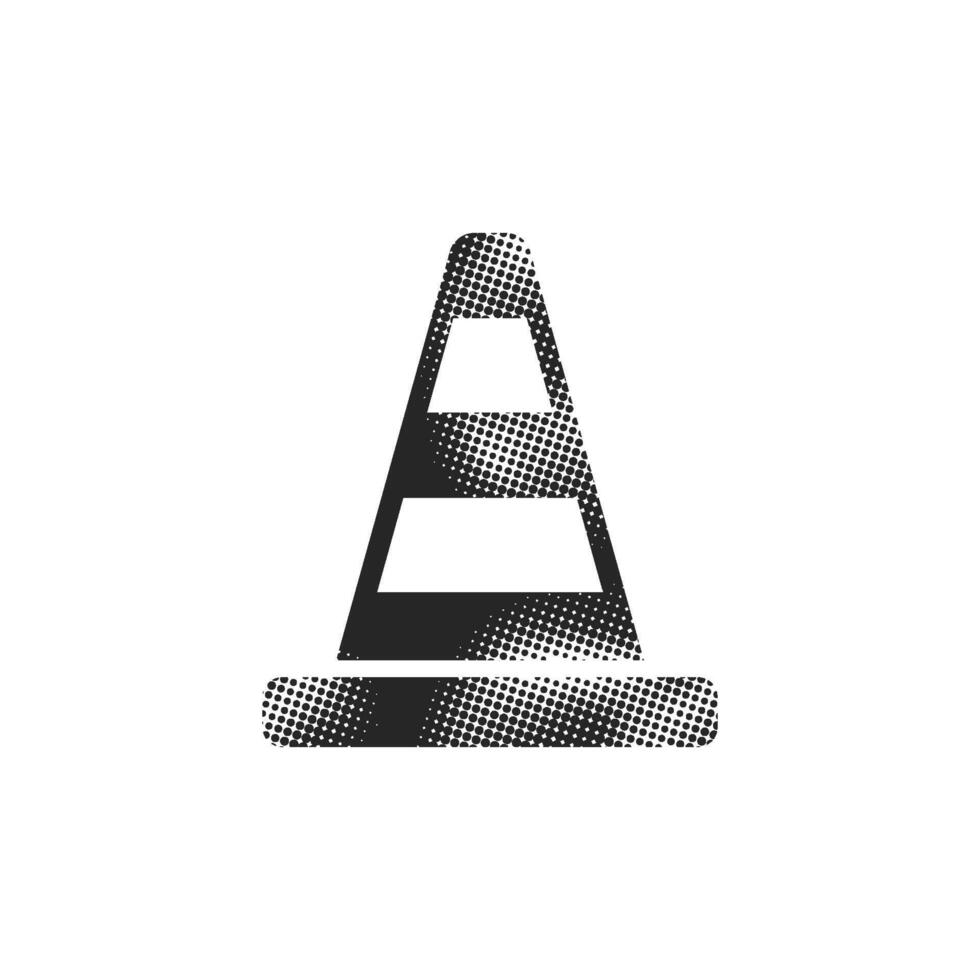 Road sign cone icon in halftone style. Black and white monochrome illustration. vector