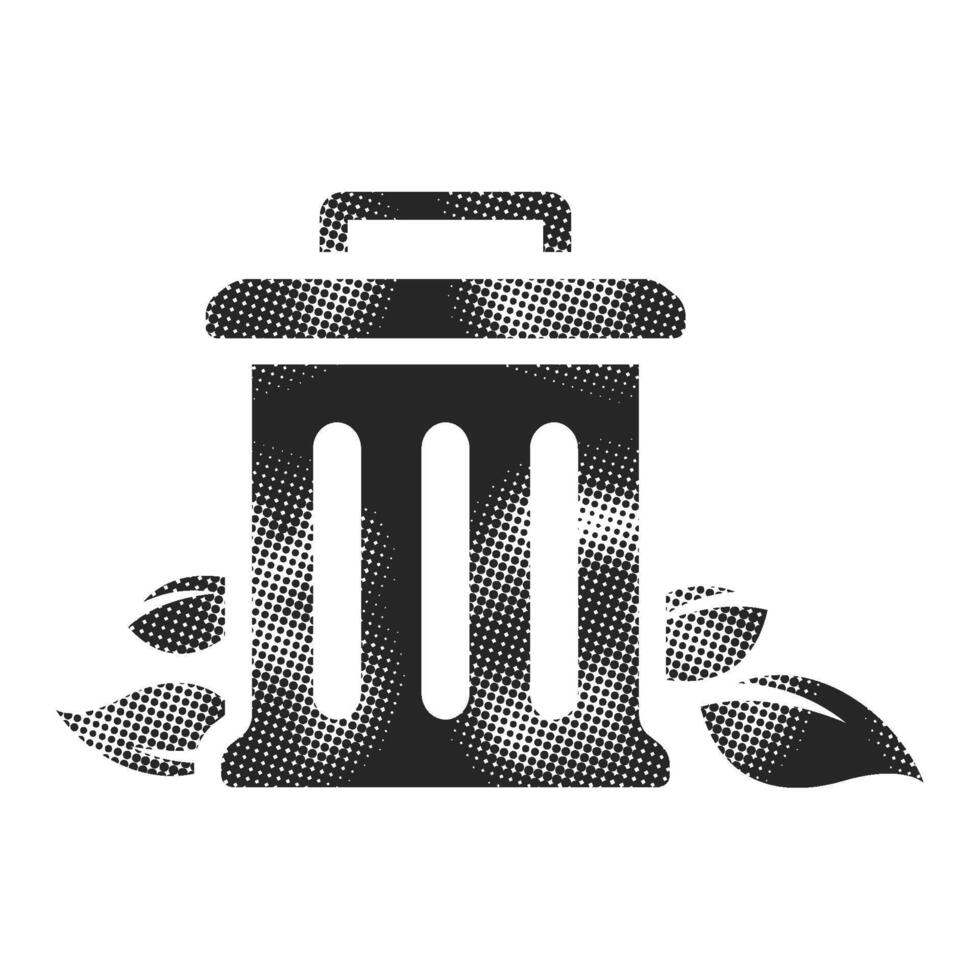Trash bin icon in halftone style. Black and white monochrome illustration. vector