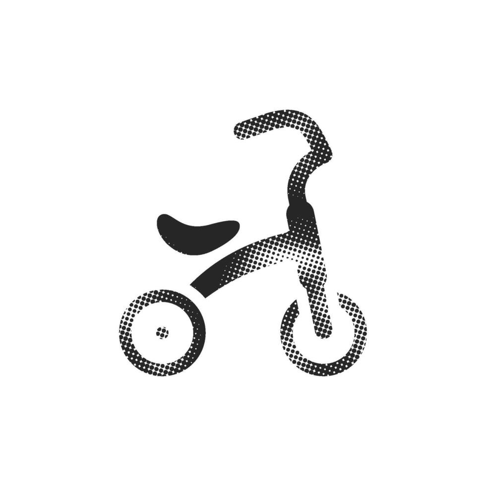 Kids tricycle icon in halftone style. Black and white monochrome illustration. vector