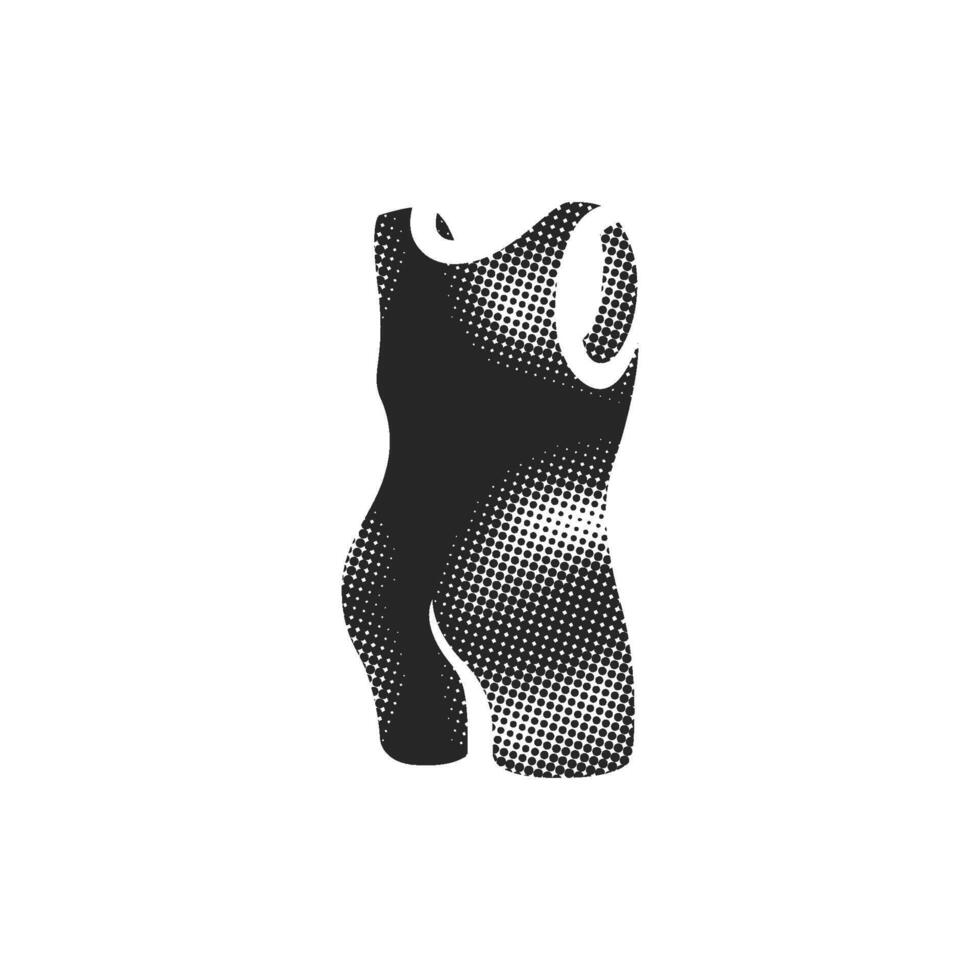 Triathlon suit icon in halftone style. Black and white monochrome illustration. vector