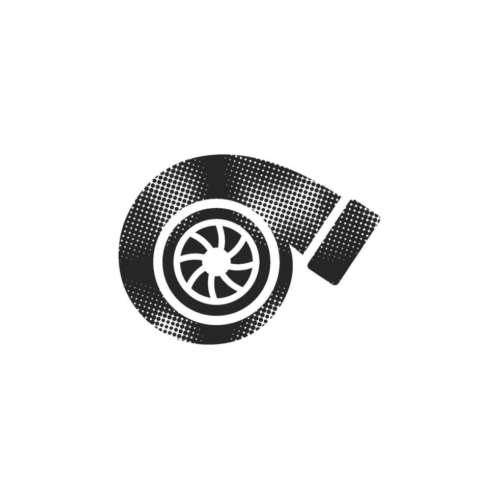 Turbo charger icon in halftone style. Black and white monochrome illustration. vector