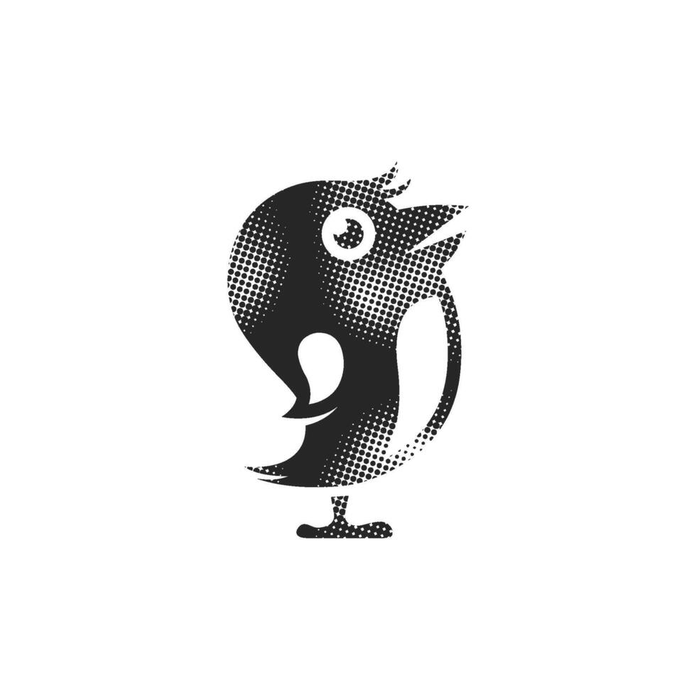 Tweet bird icon in halftone style. Black and white monochrome illustration. vector