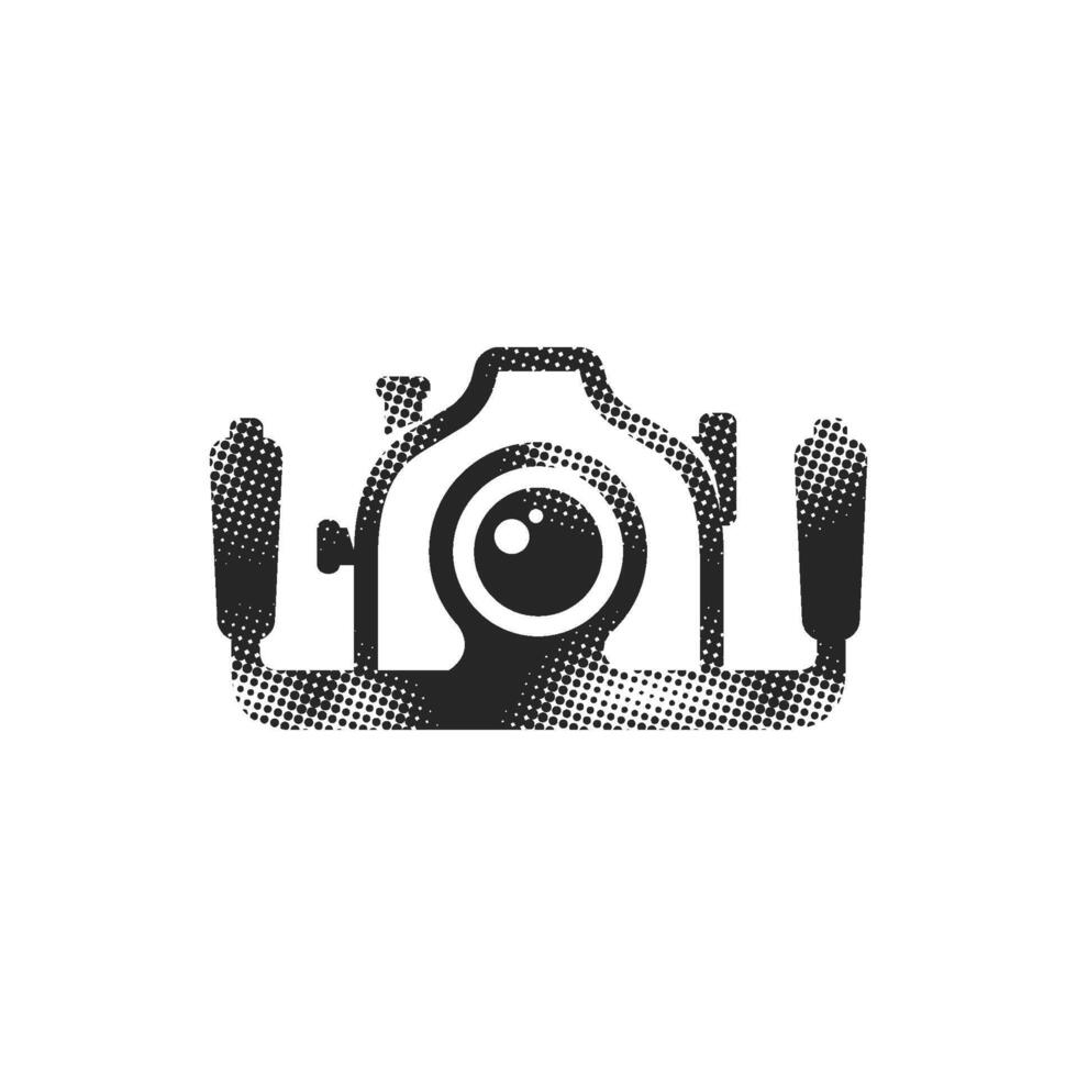 Underwater camera icon in halftone style. Black and white monochrome illustration. vector