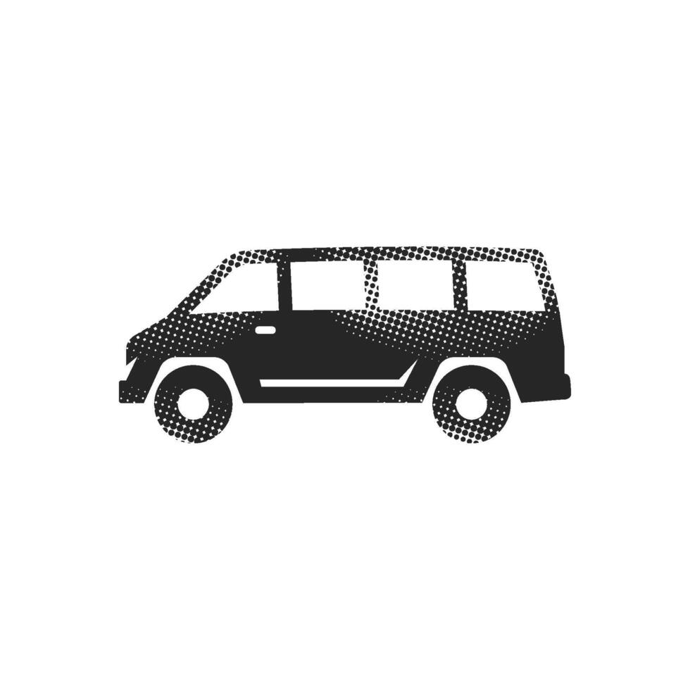 Car icon in halftone style. Black and white illustration. vector