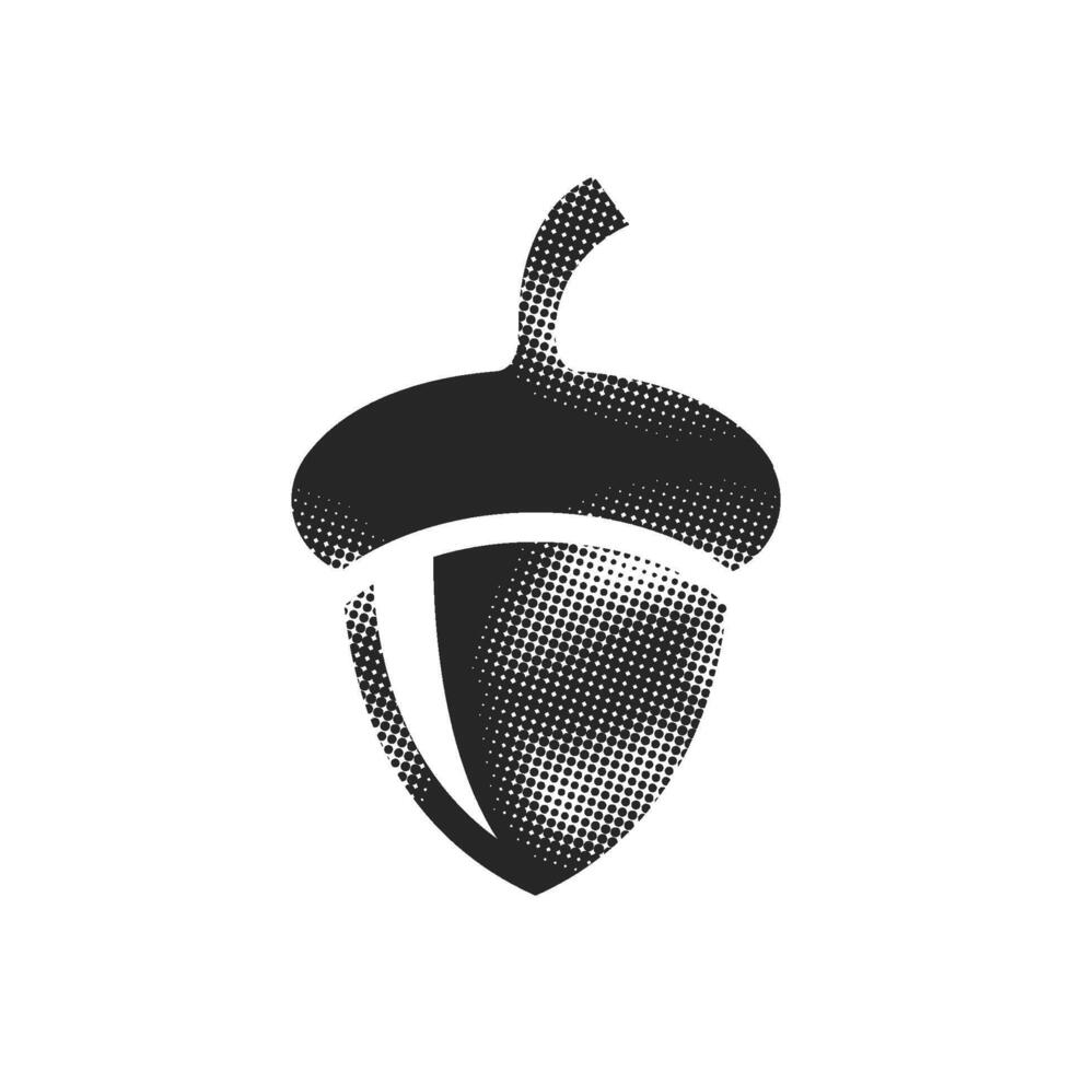 Acorn seed icon in halftone style. Black and white monochrome illustration. vector