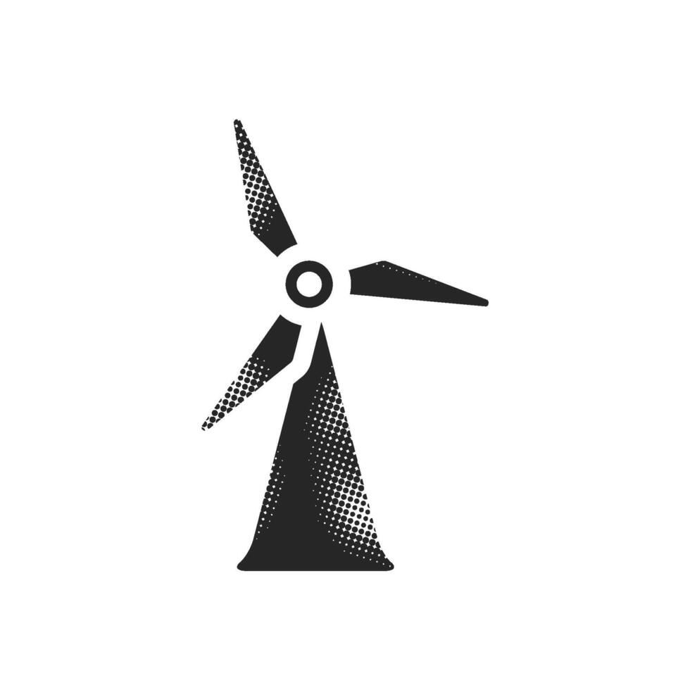 Wind turbine icon in halftone style. Black and white monochrome vector