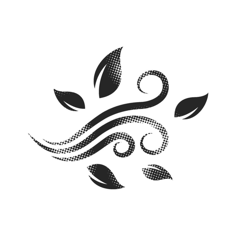 Blowing leaves icon in halftone style. Black and white monochrome illustration. vector
