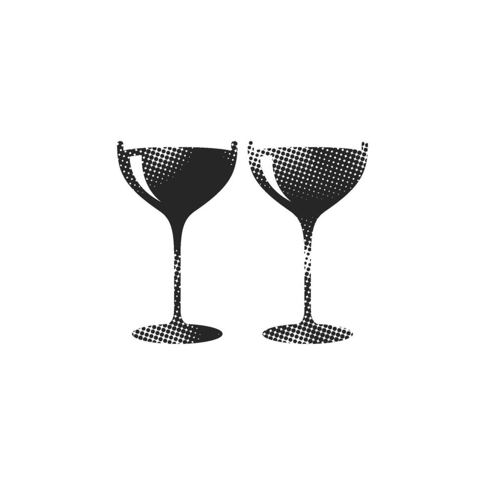 Wine glass icon in halftone style. Black and white monochrome illustration. vector