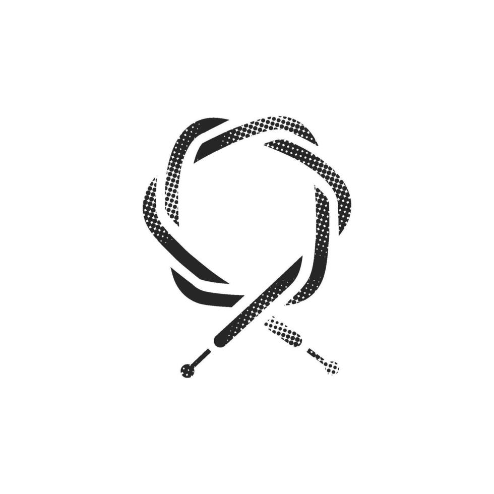 Bicycle cable icon in halftone style. Black and white monochrome illustration. vector