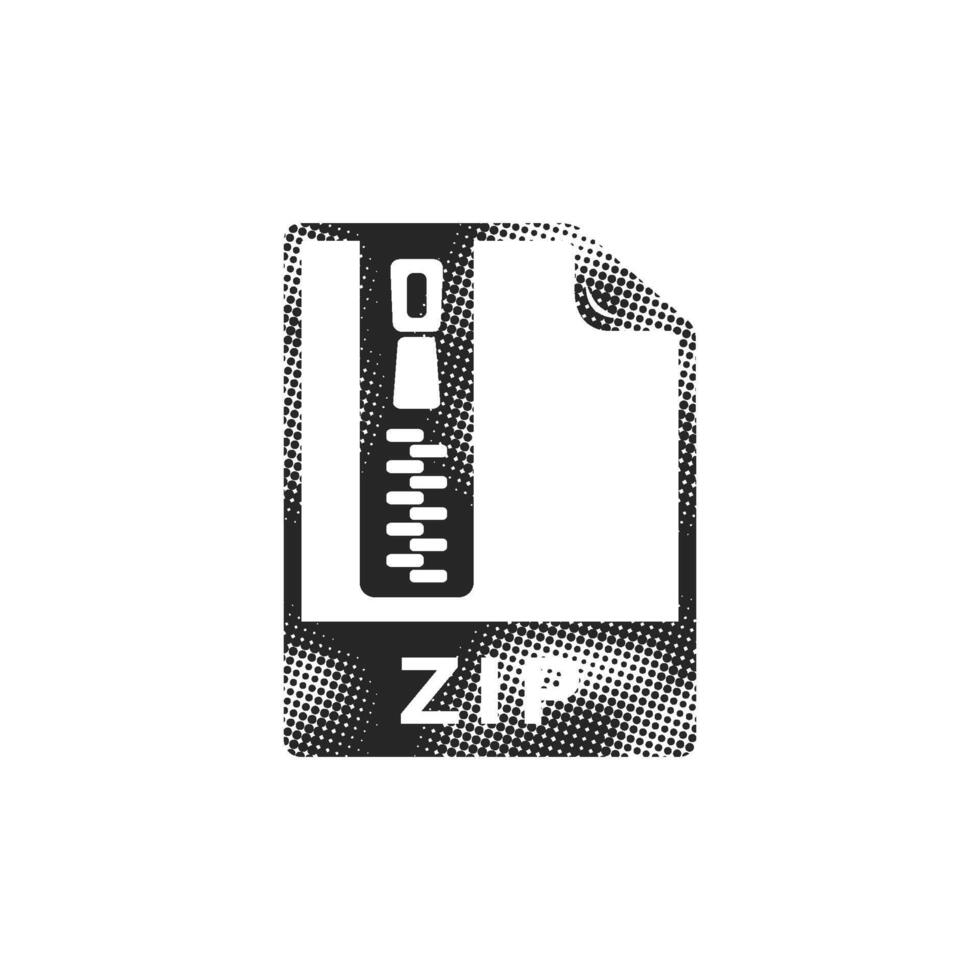 ZIP Compressed file format icon in halftone style. Black and white monochrome illustration. vector