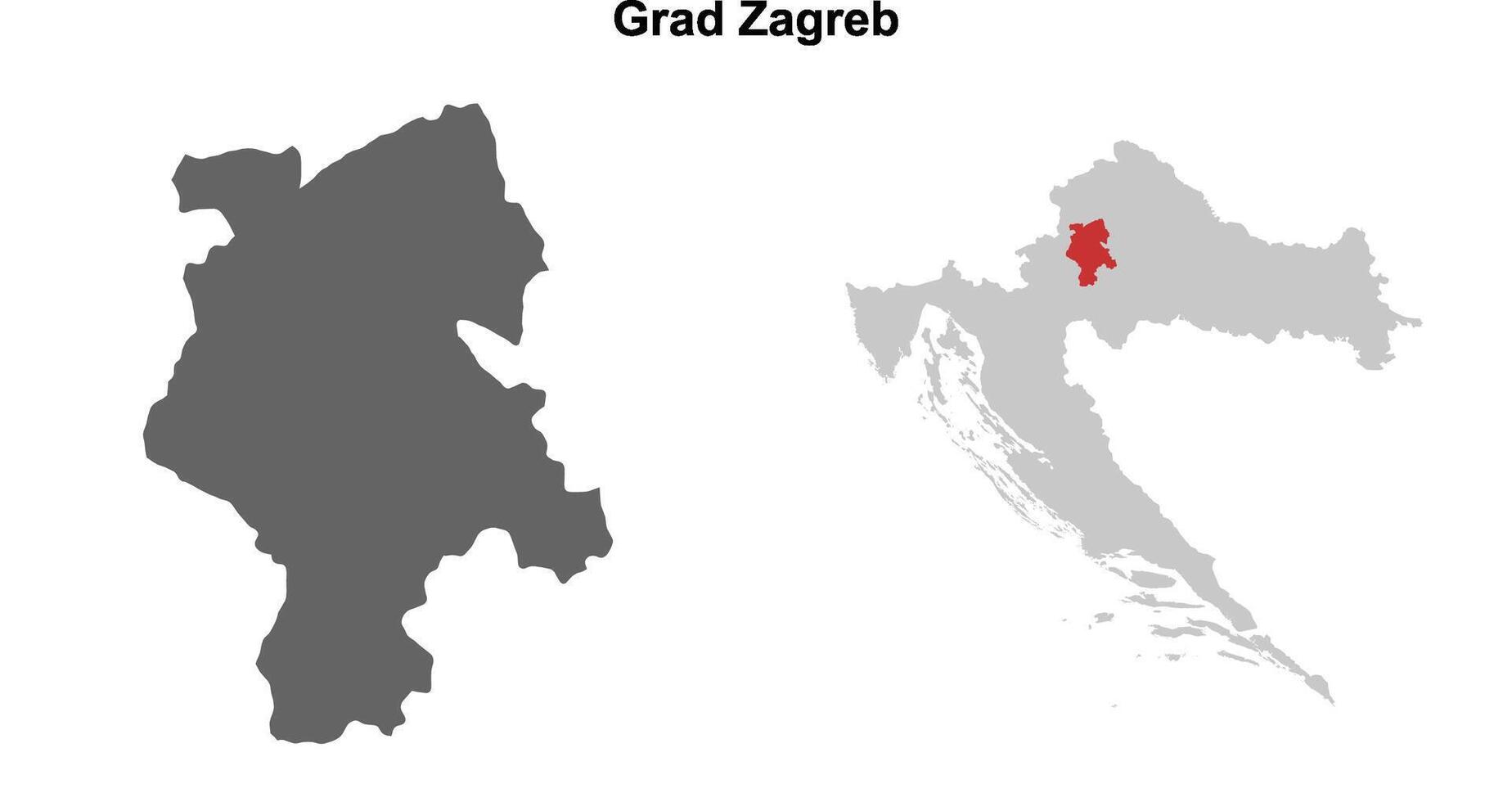 Grad Zagreb county blank outline map set vector