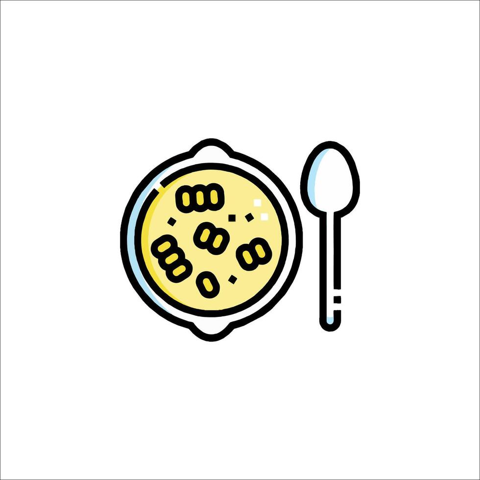 A bowl of soup with a spoon and spoon vector