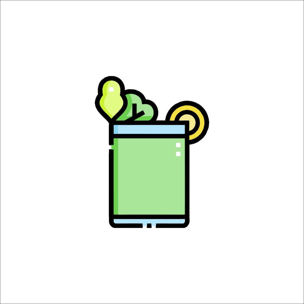 A green drink with a slice of lemon and a slice of cucumber vector