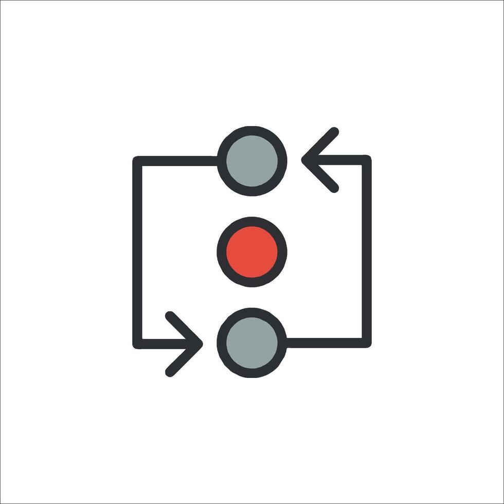 A red and black icon of a square with a red arrow pointing to it vector