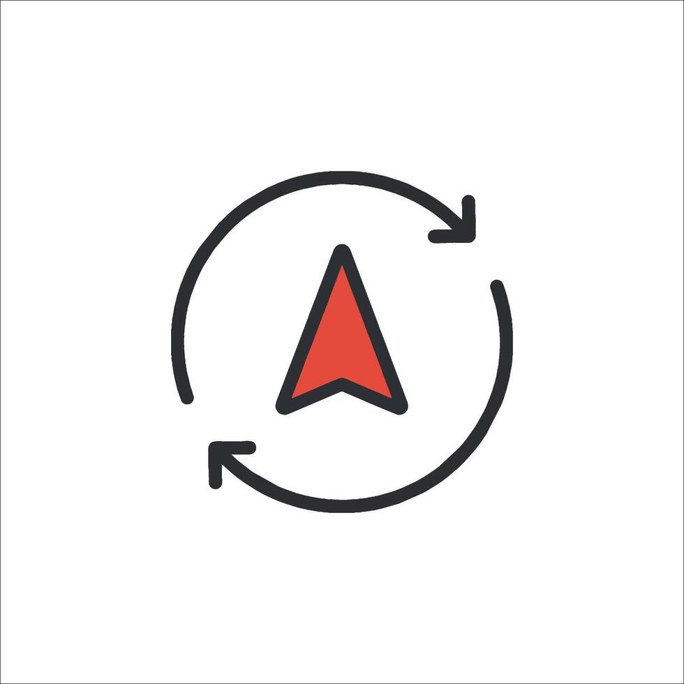 A red arrow pointing to the left in a circle vector