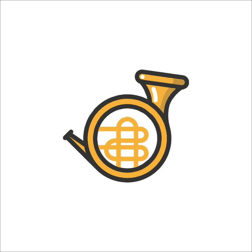 A line art illustration of a french horn vector