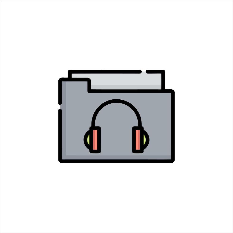 A folder with headphones and a music player icon vector