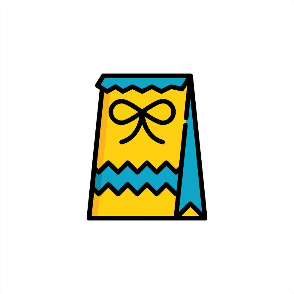 A bag with a bow on it is shown in a line style vector