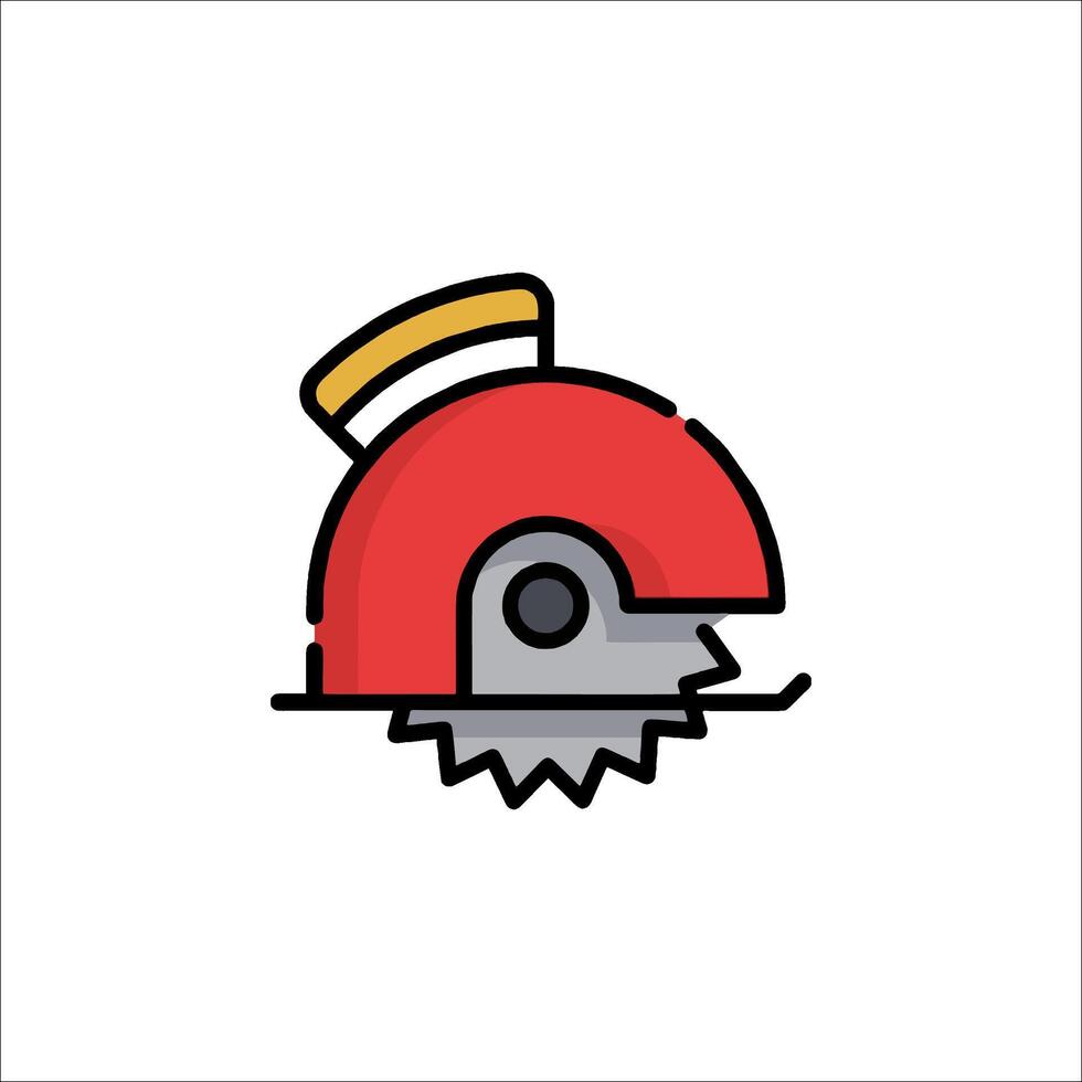 A red and white logo for a saw vector
