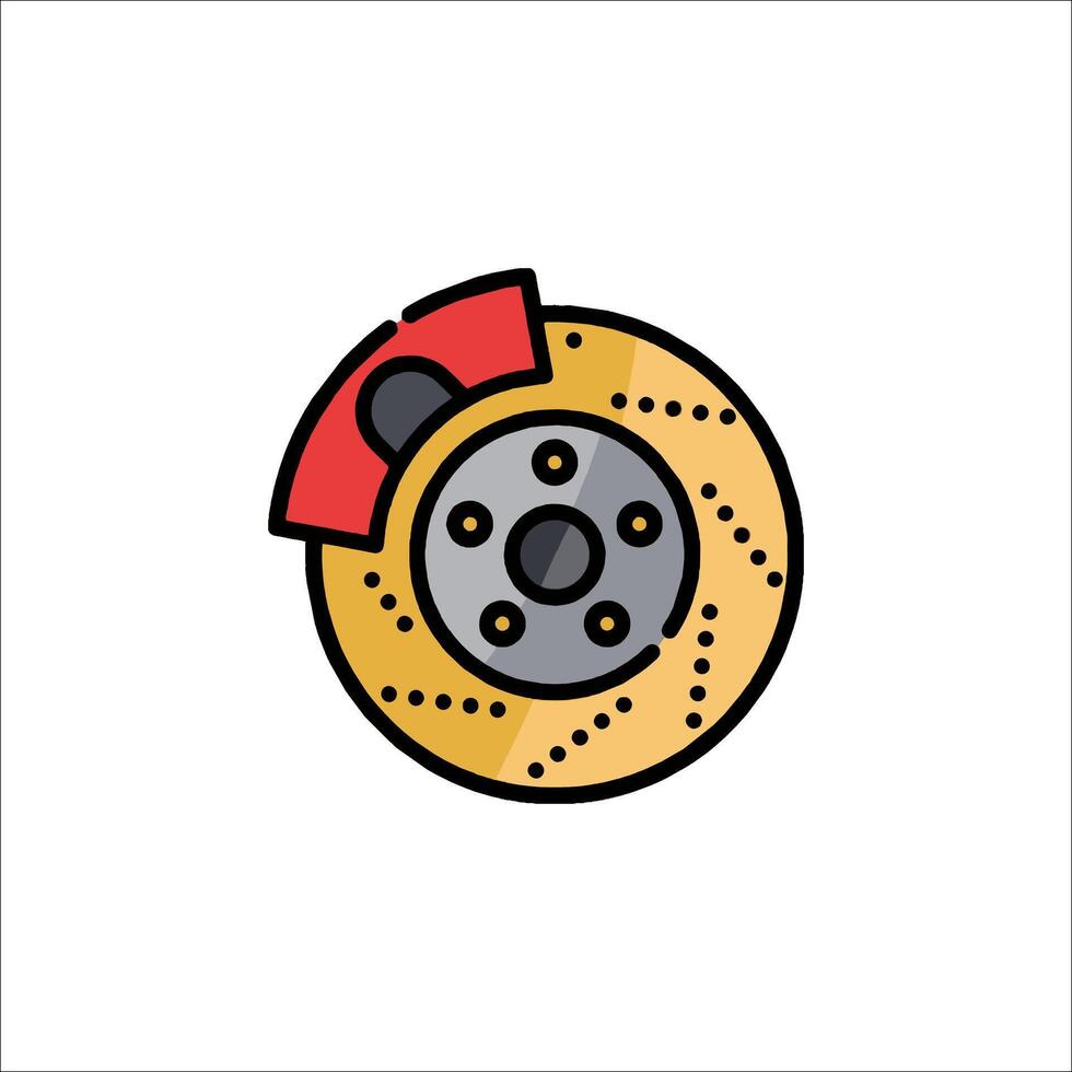A yellow car brake disc icon on a white background vector